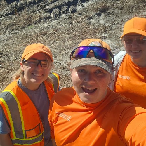 Field work in our safety orange.